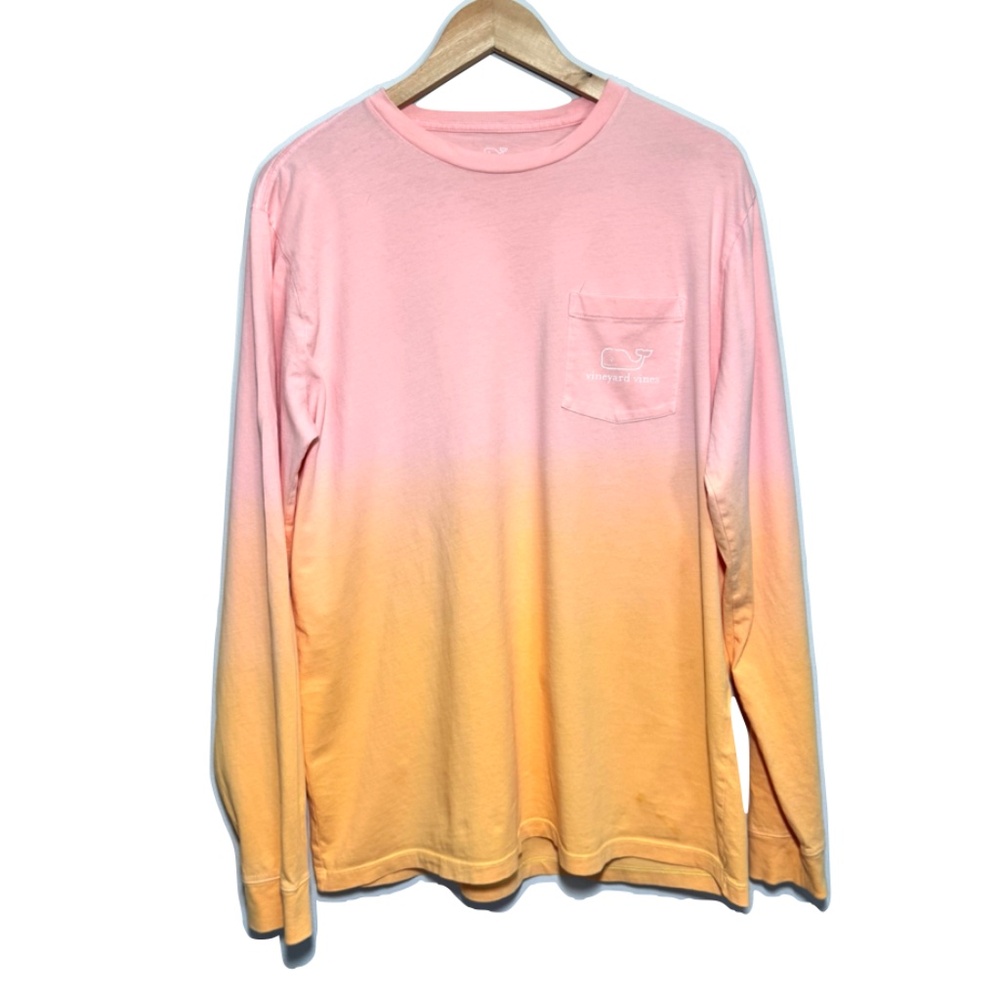 Vineyard Vines Unisex Dip Dye Vintage Whale Long sleeve Pocket Peach T-Shirt Med